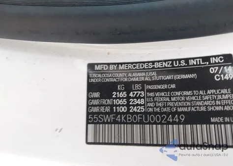 2015 Mercedes-Benz C 300 4Matic from USA, damaged, VIN 55SWF4KB0FU002449